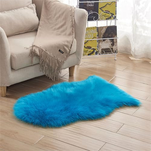 BICI kunstfellteppich, Kunstfell Schaffell Imitat Wohnzimmer Teppiche Flauschig Gemütliches Schaffell Bettvorleger Sofa Matte, kunstfell Teppich, kunstfellteppich (Navy blau,60 x 120 cm)