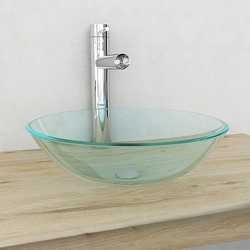 ZEYUAN Lavabo, Lavabo sobre Encimera, Lavabo Baño, Muebles De Baño, Mueble Lavabo, Vidrio Templado Transparente 42 cm