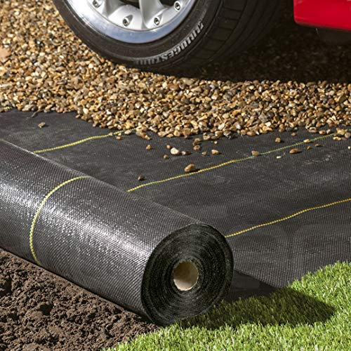 4m x 50m Pro-Tec Gold-Line 125gsm EXTRA Heavy Duty Weed Control Membrane Garden Weed Barrier Fabric Ground Cover For Landscaping Gravel Paths Driveways Underlay Astro Turf Black Woven Sheet 50 Pegs