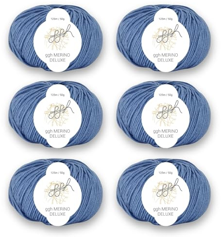 ggh Merino Deluxe – weiche Merinowolle zum Stricken – 300 g Garnset (6×50 g) – extrafine Merino Garn – Farbe 024 - Himmelblau