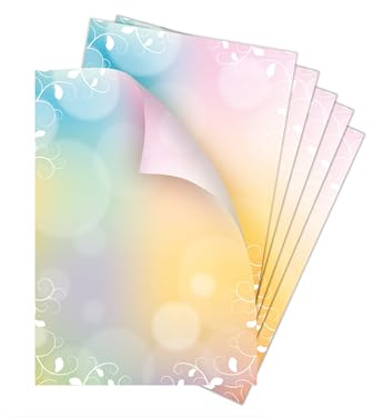 Briefpapier-Set 25 Motivpapier DIN A4 Motiv Blätterzweige beidseitig manuell beschreibbar und mit allen Druckern und Kopierern bedruckbar für Frühlingspost Ostern Taufe Kommunion Konfirmation Basteln