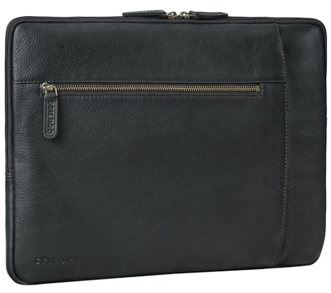 STILORD 'Jupiter' Leder Aktenmappe Laptop Hülle 15-16 Zoll für Notebook und MacBook Vintage Sleeve schmal aus echtem Leder, Farbe:schwarz
