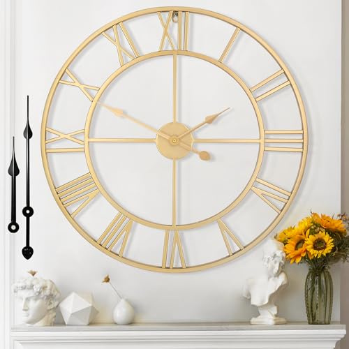 Mee 2ou Wanduhr Groß Modern Nahezu Lautlos Ohne Tickgeräusche -60cm Durchmesser Römische Ziffern Wanduhren Modern Wohnzimmer Wanduhr Vintage Für Schlafzimmer Küche Büro Landhausstil Industrial Style