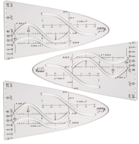 Parabelschablone Mathe,3 Stück Kurvenschablone,Parabel Lineal Set,Parabel Schablone,Parabel Glasklar Bruchsicher,Normalparabel für Sinus Kosinus Tangens Ein Wichtiges Hilfsmittel für Studium Und Beruf