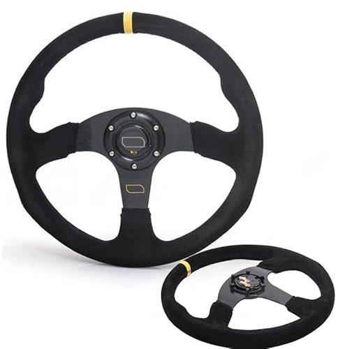 Sportlenkrad Universal Sports Lenkrad Flacher Drift 14inch 350mm Racing Lenkrad Wildleder mit Hornknopf