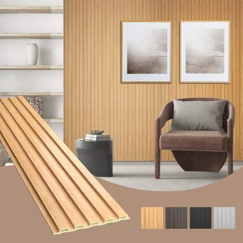 OUZUGIE Lot de 8 panneaux muraux acoustiques 3D en WPC à lattes pour décoration murale d'intérieur, salon, arrière-plan TV, salle d'étude, bureaux, chambre à coucher, grille basse (chêne)
