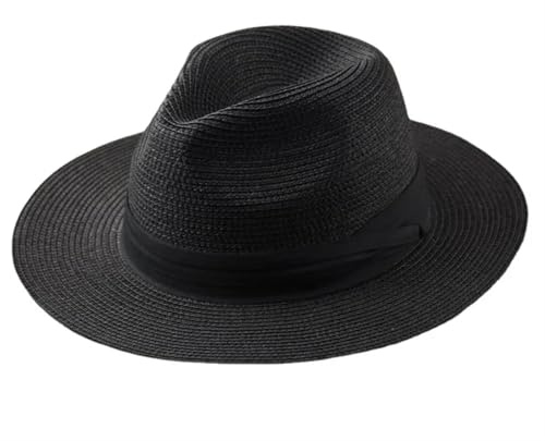 MOHUIED Strohhut Große Größe XL61-64cm Hüte Männer Frauen Strand Breiter Krempe Strohhut Dame Sommer Sonnenhüte Plus Größe Fedora Hut 55-57cm 58-60cm(Black,XL 61-64cm)