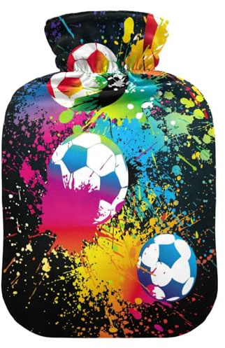 Wärmflasche mit Bezug, Wasserfarben-Fußball, auslaufsicher, für Hand-, Fußwärmer, Nacken-, Schulter-, Rücken-, Muskelschmerzlinderung, Kältekompresse