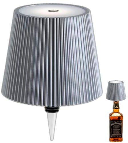 Brabola - Lampada wireless per bottiglie di vino, kit per bottiglie di liquore, 3 colori, dimmerabile, a batteria, ricaricabile, per ristorante, casa, ufficio, bar, Natale (argento)