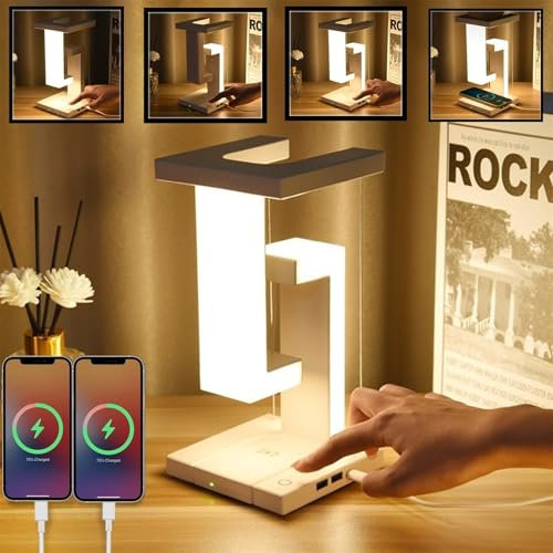 B Tranquil Turtle Night Light Levitating Lamp Stability Lamps Tensegrity Structural Stability Night Light Wireless Charger Table Lamp USB Ports & 3 Light Modes Lamp Unique For (White, 20X15X13CM)