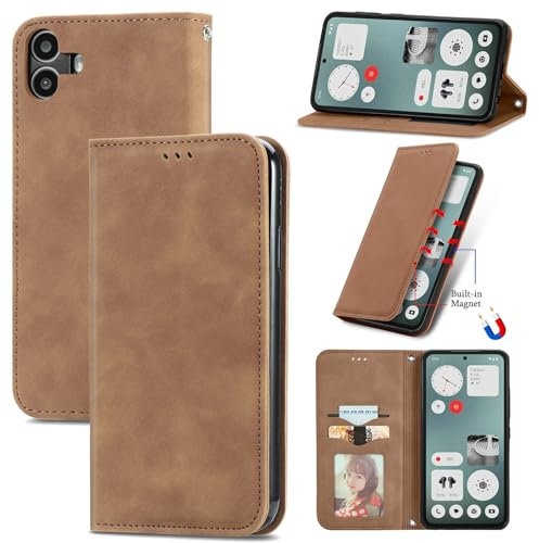 Cracedily Handyhülle für Nothing CMF Phone 1 Hülle, Klapphülle Premium Lederhülle Klappbar Flip Case Tasche Magnet Kartenfach Standfunktion Klapphülle Schutzhülle für Nothing CMF Phone 1, Kaffee
