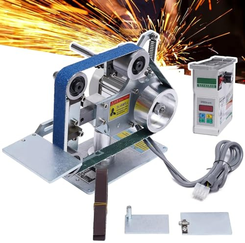 SNBGRYE Lijadora De Banda De 550W con Motor Sin Escobillas, Amoladora De Banco EléCtrica De 1x30, Pulidora Horizontal Vertical, RotacióN hacia Adelante Y hacia AtráS, Ajuste Continuo De Velocidad