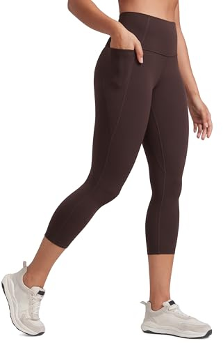 CRZ YOGA Butterluxe Workout Capri Leggings Pockets 21 - High Waisted Gym Athletic Womens Crop Yoga Hot Fudge Brown Small