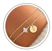 TINGN Damarmband, 14K guldpläterad, bokstäver, fyrklöver, personlig julklapp, julklapp, present för kvinnor och flickor, 8 inches