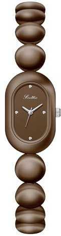 Gosasa Vintage Dainty Women’s Quartz Bracelet Watch – Luxury Minimalist Oval Gold Dial Slim Elegant Dress Ladies Diamond Wristwatch Waterproof (Coffee)