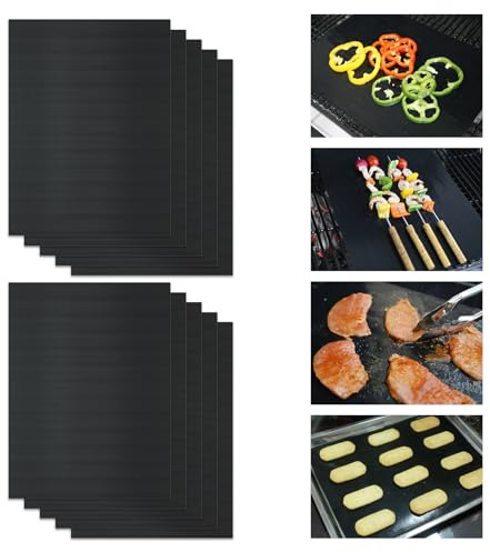 KitchenRaku BBQ Grill Mat, Oven Liners for Bottom of Oven, 32x50cm, 10 Pack | Non-stick, Heavy Duty, 0.2mm Thick, 260°C, Reusable, Easy to Clean, BBQ Lines for Gas Grill, Charcoal and Fan Assisted Ovens
