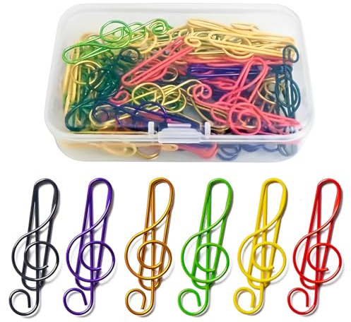 WUSJCOF 30 pièces Trombone à musique coloré en forme de clé de sol en métal, également marque-page, idée cadeau pour musiciens, professeurs de musique, bureau, école