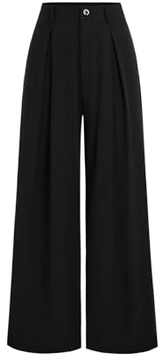 GORGLITTER Wide Leg Trousers for Women UK High Waisted Pleated Loose Elegant Business Dress Pants Black Small