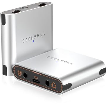 COOLSELL Portable Audio Interface 24bit/192kHz, Dual Gain Knob, Stereo USB C and iPhone Interface for Live Streaming and Recording, Compatible with Mixer/Sound Card for Podcaster and Creator