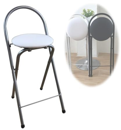 Sgabello da bar pieghevole portatile alto 60 cm con schienale, sgabello rotondo salvaspazio per cucina, isola colazione, campeggio (taglia: B)