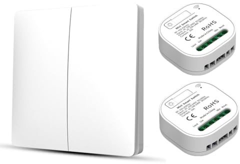 LAXYLS Interrupteur d'éclairage Sans Fil Sans Pile 230 V avec Récepteur AC 100-240 V 10 A RF433 va et Vient Sans Fil(double interrupteur + 2 récepteurs)