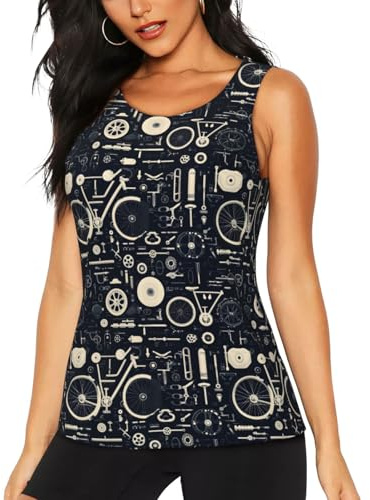 T-shirt de sport sans manches pour femme, imprimé pièces de vélo, séchage rapide, gym, yoga, course à pied, tennis, Noir , M