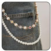 SHOFUL Mehrschichtige Hosenkette mit Brieftaschenanhänger, Edle Kristall-Blüten-Pearl-Brieftaschenkette, Modische Straß-Jeans-Kette, Schlüsselanhänger, Punk-Schmuck