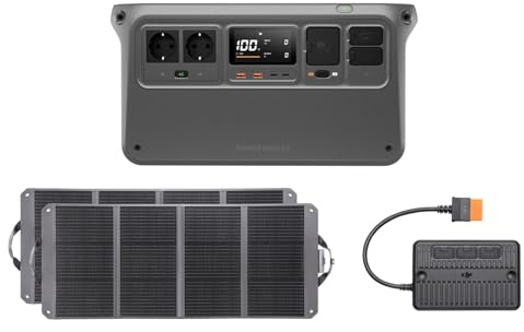 DJI Power 1000 V2 Tragbare Powerstation 1024Wh, 2600W Power Station Solar mit 2×120W Solarpanels(Zignes), 1×MPPT-Controller, Elektrischer Generator für Camping/Zuhause/Wohnmobile.