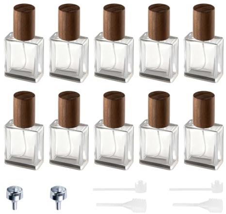 Cryslora Atomizador de perfume, recipiente de perfume de vidrio, botella de viaje recargable, botella vacía portátil a prueba de fugas, 10 unidades de nogal de 15 ml, 0.5 Ounces