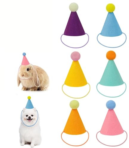 6 Stück Mini Partyhüte für Haustier Partyhütes für Kuscheltiere Geburtstagshut für Hunde Katzen Kaninchen Niedliche Tierparty Dekoration Farben Kleiner Party Hütchens