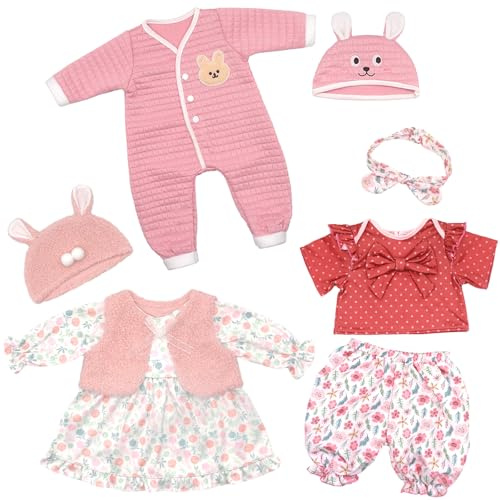 Puppenkleidung für 50-55 cm Baby Puppen mit Hut Mantel Kleid Stirnband, 3-Packungen