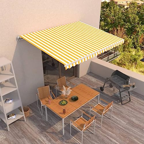 Brise-vue pour balcon - Rétractable manuellement - 400 x 350 cm - Jaune et blanc - Sans perçage - Pour jardin et terrasse