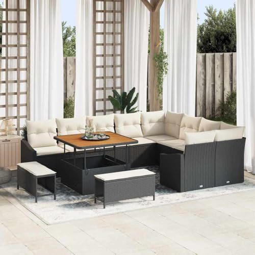 Frdhee Gartenmöbel Lounge Eckbankgruppe,Garten-Sofa-Set 12 pcs Schwarz und Creme 100 x 100 x 71 cm,Gartenmöbelgarnitur für Drinnen und Draußen