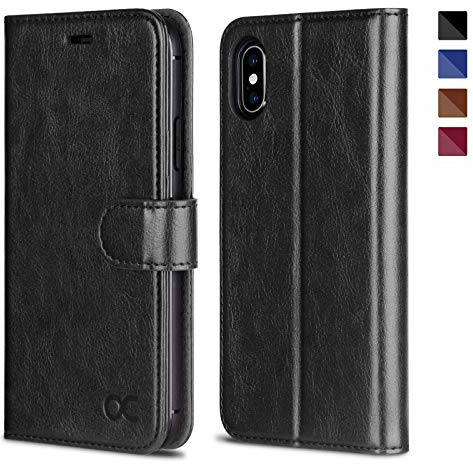 OCASE iPhone XS Hülle iPhone X Hülle iPhone 10 Hülle Handyhülle [Premium Leder] [Standfunktion] [Kartenfach] Schlanke Leder Brieftasche Handyhülle Kompatibel für iPhone X/XS Schwarz