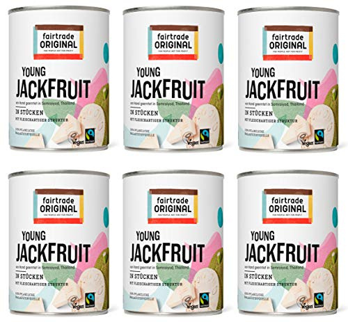 6 x Fairtrade Original - junge unreife Thailändische Fairtrade Jackfruit - in Stücken ~ 550g
