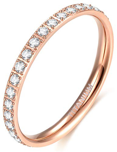 Zakk Eternity Ring 2mm Damen Ewigkeitsringe Titan Verlobungsringe Eheringe Trauringe Memoirering mit Zirkonia Silber Gold Rosegold