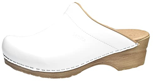 Sanita Sandra Mule Clog | Original Handmade Flexible Leather Clog for Women | Maximum stability | Anatomical shaped footbed with soft foam | Shock absorbing heel | White | 36