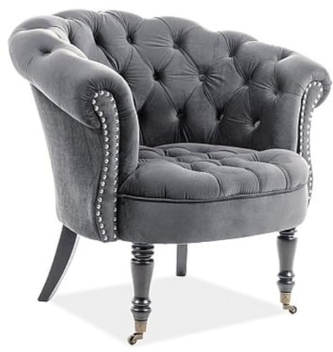 Casa Padrino Chesterfield fåtölj 87 x 78 x H 83 cm elegant salongsfåtölj med fint sammetstyg – Chesterfield-möbler, färg: grå