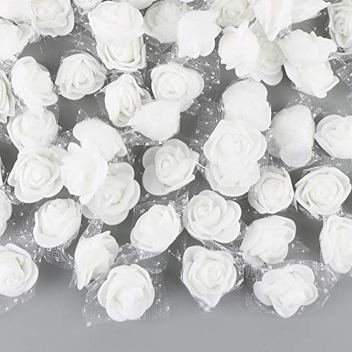 VINFUTUR 200Pcs Artificial Foam Rose Flower Heads, Mini Foam Fake Roses Heads with Laces for DIY Crafts Wedding Baby Shower Birthday Party Valentine's Day Decoration Rose Bear Kit (White)