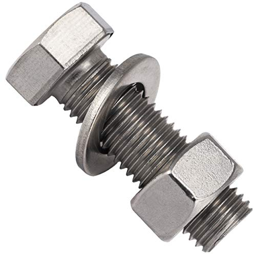 OPIOL QUALITY® Sechskantschrauben M12x50 mit Muttern und Unterlegscheiben M12 (10 Stück) aus Edelstahl A2 V2A Set DIN 933 / DIN 934 / DIN 125 Gewindeschrauben Muttern Edelstahlschraubenset Schrauben