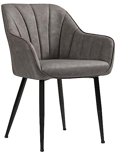 SONGMICS Esszimmerstuhl, mit Armlehne, PU-Bezug, Metallbeine | Sessel, Loungesessel, bis 110 kg belastbar, für Esszimmer, Küche, Wohnzimmer, Schlafzimmer, grau, TYRA Kollektion LDC079G01V1