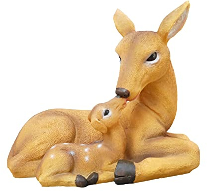Escultura de ciervo y cervatillo para el hogar, adorno de jardín de resina, estatua de cuernos grandes, figura de reno (Doe & Fawn)