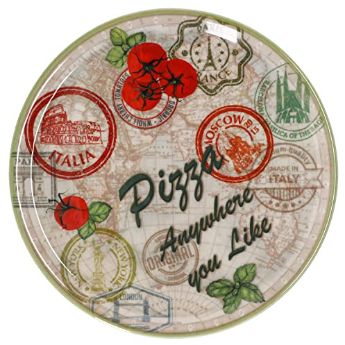 MamboCat Pizzateller Moskau grün Ø 33 cm I Servier Platte mit Motiven I Vorspeisenplatte zum Anrichten für Antipasti oder Tomate-Mozzarella I bunter Motiv Teller Porzellan für Pizza Pasta & Co
