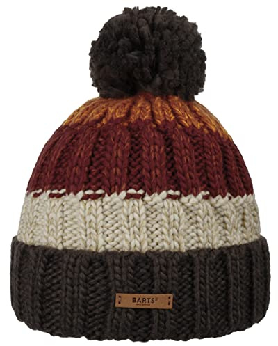 Barts Strickmütze Wilhelm gestreifte Männermütze mit Bommel 0856 Burgundy 25