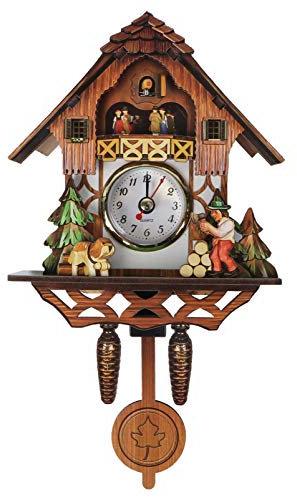Veemoon Digital Pendulum Wall Clock - Wooden Bird Swinging Decorative Silent Clock for Living Room, Bedroom, Kitchen