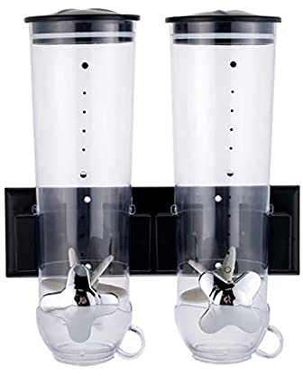 Cereal Dispenser, Cereal Can Dispenser, Double Dry Cereal Dispenser for Wall Mounting, Convenient Storage, Dual Control for Cereal Nuts, Coffee Bean Mix Candy, Oatmeal (Black)