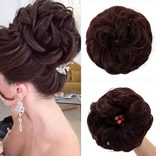 JJstar Haarteil Mit Gummiband, Groß Dutt Haarteil Gelockt Haargummi Mit Haaren Hochsteckfrisuren Haarverlängerung Messy Bun Haarteile für Damen Mädchen Pferdeschwanz (Kastanienbraun)
