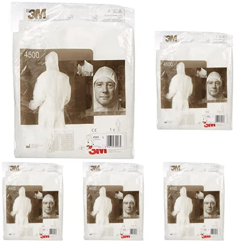 3M 4500WL Schutzanzug 4500, Größe L, Weiß, Packung mit 5