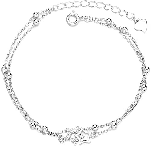 Belons Damen Armband Stern 925 Sterling Silber Zirkonia Sternchen Charm Armband Mädchen Armkette Armkettchen Kinder Fußkettchen