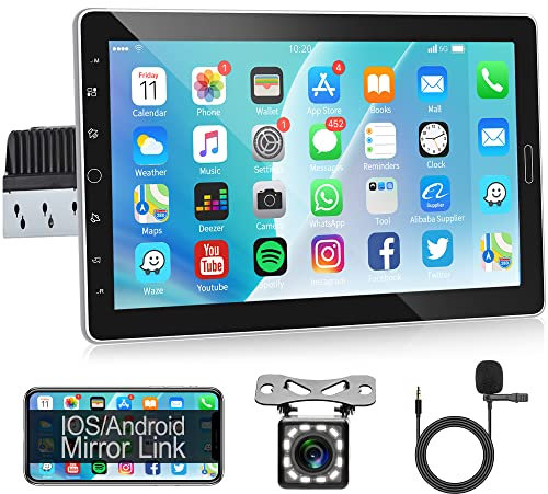 Rimoody Android Single Din Car Stereo with Bluetooth Head Unit, 10.1 Inch Detachable Touchscreen 1 Din Car Radio Built in GPS WIFI Bluetooth FM RDS Mirror Link USB + Backup Camera